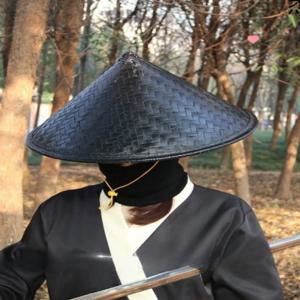 검은색 대나무로 짠 햇빛 차단 모자 무술 공연 소품 여성 스타일 여름 2025 민족 패션 액세서리