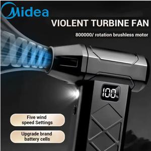 Midea 터보 팬 고출력 슈팅 팬 브러시리스 모터 가변 속도 먼지 휴대용 강력한 Type-C 충전식 송풍기 클린