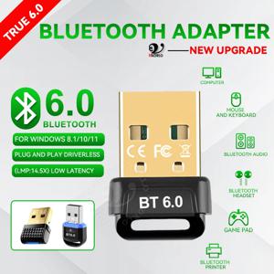 새롭게 업그레이드된 True Bluetooth 6.0 컴퓨터 송신기(LMP:14.5X) USB 무선 어댑터는 Windows 8.1/10/11과 호환되며 저지연성으로 마우스, 키보드, 헤드폰 및 프린터와 함께 사용할 수 있습니다.