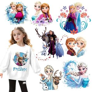 냉동 패치 의류 열전사 스티커 만화 애니메이션 엘사 안나 캐릭터 프린트 다림질 패치 게임 DIY 의류 스티커
