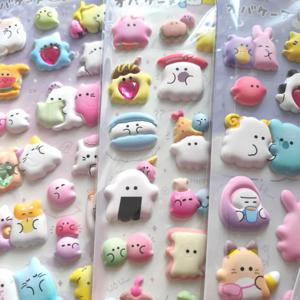 다이아몬드가 있는 4피스 사랑스러운 플러시 3D 버블 EVA 스티커 - 유령 동물 어린이용 재사용 가능한 접착 스티커(배낭용)