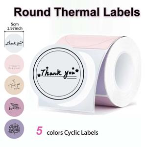 140개 원형 열전사 라벨 5색 순환형 자가 접착 내구성 인쇄 가능 롤 스티커 카드 웨딩 선물 원형 태그 종이