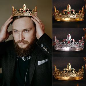 남성용 금/은 왕관, 프린스 티아라, 왕실 중세 헤드밴드 코스프레 생일 파티 할로윈 의상 액세서리