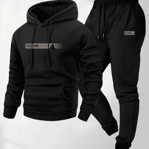 남성용 투피스 세트 캐주얼 긴팔 후드티와 스포츠 바지 겨울과 가을에 적합한 스포츠 의상
