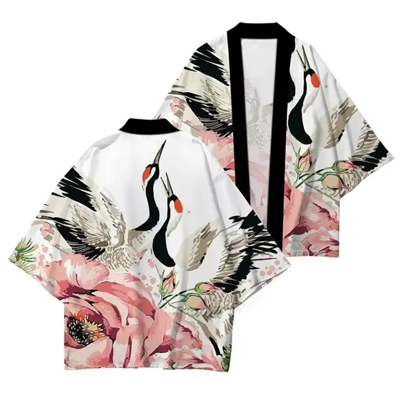 오버사이즈 남성 카디건 중국 스타일 프린트 비치 하오리 하라주쿠 오비 셔츠 일본 기모노 유카타 사무라이 의상 아시아 스트리트웨어