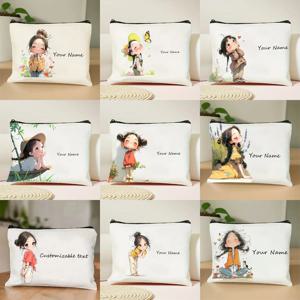 세련된 맞춤 이름 독특한 빈티지 귀여운 꽃무늬 메이크업 가방 소녀용 화장품 파우치 세면도구 가방 필통 여행용 수납 핸드백