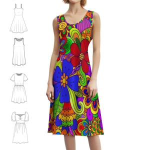 아름다운 꽃 파워 다채로운 그래픽 디자인 보헤미안 시크 드레스 우아한 패션 해변 웨딩 파티 드레스 꽃 무지개 복고풍