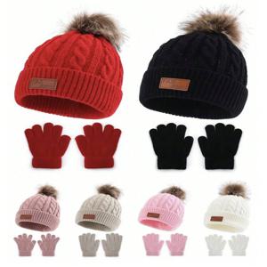 유럽과 미국에서 온 3-12세 어린이용 모자와 장갑의 투피스 세트, 가을과 겨울을 위한 새로운 따뜻한 아기 모자