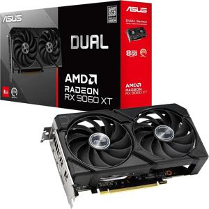 완전 새 제품 ASUS 듀얼 라데온 ™   RX 9060 XT 8GB GDDR6 그래픽 카드 (PCIe 5.0, HDMI 2.1b, DisplayPort 2.1a, 2.5 슬롯 디자인, 축방향-