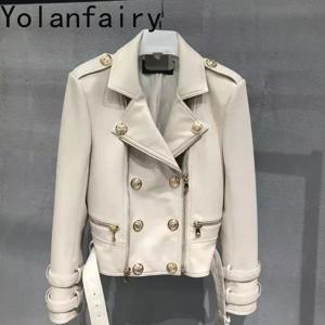 진짜 가죽 자켓 여성 양피 자켓 코트 봄 캐주얼 슬림 모터 바이커 긴 소매 지퍼 옷깃 자켓 레이디 겉옷