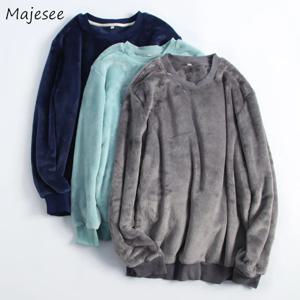 수면 탑 남성 겨울 플란넬 두꺼운 양털 따뜻한 오넥 솔리드 심플 패션 레트로 미니멀리스트 남성 기본 내한성 라운지