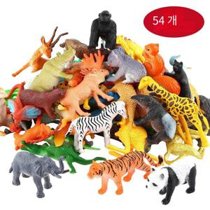 54 Pcs 미니 정글 동물 장난감 세트 현실적인 야생 플라스틱 동물 학습 장난감 코끼리 가젤 기린 Gnu 고릴라 사자 호랑이