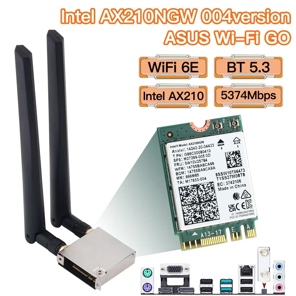 Intel AX210 ASUS WiFi Go 네트워크 어댑터 WiFi 6E 무선 Bluetooth 5.3 Asus B550 X570 고이득 안테나 용 5374Mbps WiFi 카드