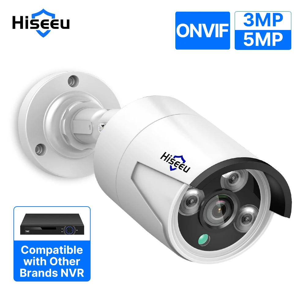 Hiseeu 5MP 오디오 IP 보안 감시 카메라 POE H.265 야외 방수 IP66 CCTV 카메라 P2P 비디오 홈 POE NVR