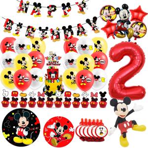 미키 마우스 테마 생일 파티 장식 어린이 풍선 일회용 식기 배너 컵 펜던트 베이비 샤워 용품