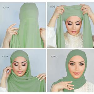 이슬람 여성 쉬폰 Hijab 모자 보닛 인스턴트 쉬폰 Hijab Pinles 목도리 머리 스카프 스카프 모자 커버 Headwrap