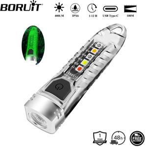 BORUiT V1 400LM UV 키체인 LED 손전등 EDC 충전식 방수 형광 작업등 캠핑 포켓 토치 랜턴