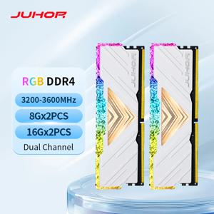 JUHOR Memoria Ram RGB DDR4 8GBX2 16GBX2 3200MHz 3600MHz 키트 듀얼 채널 놀라운 데스크탑 Memoria Ram