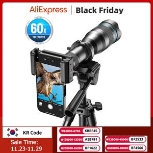 APEXEL 60X 휴대 전화 망원경 렌즈 iPhone 용 확장 가능한 삼각대가있는 천문 망원 줌 렌즈 Samsung 모든 스마트 폰