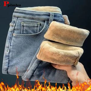 겨울 따뜻한 양털 안감 펜슬 청바지 여성 스트레치 하이 웨이스트 레깅스 Vaqueros Snow Wear 캐주얼 빈티지 Thicken Denim Pants