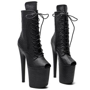 Leecabe 스네이크 PU 어퍼 스몰 오픈 토, 섹시한 하이힐 플랫폼, 폴 댄스 부츠, 패션 트렌드, 20cm, 8 인치