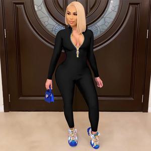 여성용 바디콘 원피스 점프수트, 긴팔 큰 지퍼, 여성 캐주얼 스포츠 운동 스키니 활동복, 오버올 상의