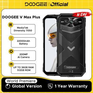 월드 프리미어 DOOGEE V Max Plus 견고한 휴대폰 22000mAh 36GB(16+20) 512GB 200MP 카메라폰 6.58인치 120Hz 크기 7050 Android14