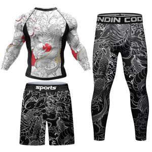 남자 Tracksuit MMA No Gi Rashguard Jiu Jitsu 티셔츠 + 바지 복싱 유니폼 세트 BJJ 무에타이 반바지 압축 레깅스 Sportsuit