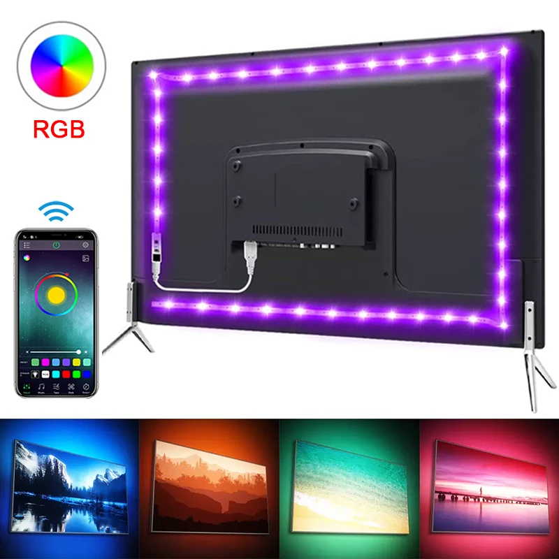 TV용 RGB LED 스트립 조명, 블루투스 제어, 5V USB LED 테이프, 유연한 리본, TV 백라이트 방 장식