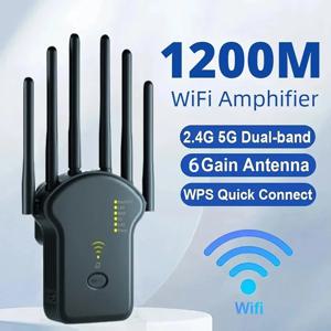 WiFi 리피터 무선 라우터 1200Mbps 2.4G 5G 신호 커버 익스텐더 고 이득 6 안테나 네트워크 증폭기 범위 신호 부스터