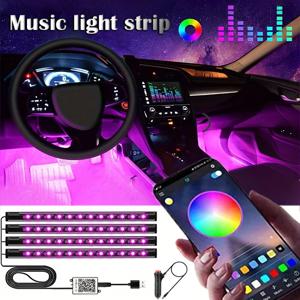 LED 자동차 음악 라이트 스트립 48LED USB 스마트 블루투스 APP 제어 방수 멀티 컬러 RGB 자동차 인테리어 분위기 라이트 스트립