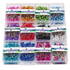 다채로운 라운드 진주 헤드 바늘, 스티치 스트레이트 푸시 재봉 핀, 양재 포지셔닝 DIY 재봉 도구, 38cm 박스 당 100 개