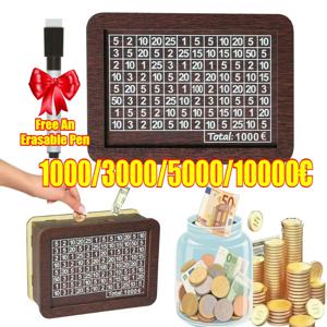 수제 천연 나무 저금통 장식용 일회용 저금통 돈 목표 카운터가 있는 저금통 어린이 및 성인용