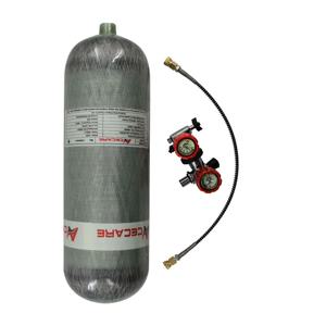 ACECARE 9L 탄소 섬유 실린더 4500psi 300Bar HPA 탱크 스쿠버 다이빙 M18*1.5용 조절 밸브가 있는 고압 실린더