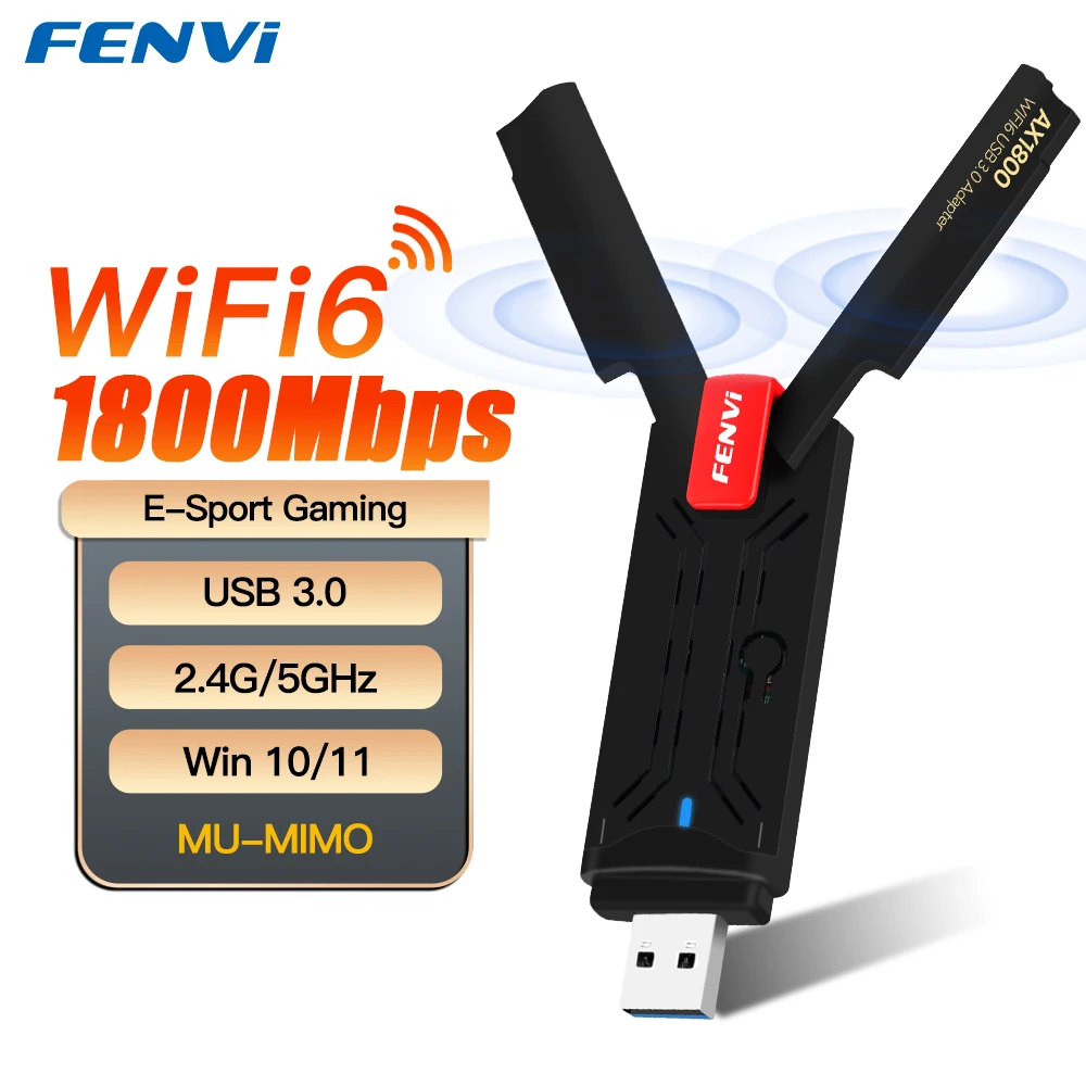 FENVI AX1800 WiFi 6 USB 어댑터 듀얼 밴드 2.4G/5GHz 무선 Wi-Fi 동글 MT7921 네트워크 카드 USB 3.0 Win10/11 용 WiFi6 어댑터
