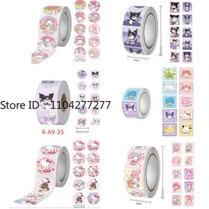500pcs/Roll 애니메이션 Sanrio Kuromi 만화 스티커 귀여운 헬로 키티 마이 멜로디 스티커 어린이 일기 Diy 보너스 크리스마스 선물