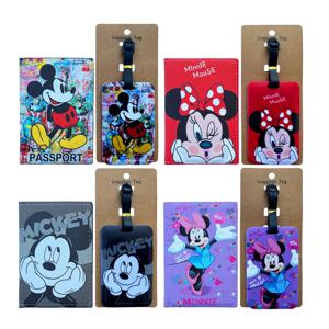디즈니 미니 미키 여권 소지자 및 수하물 태그 여행 여권 커버 수하물 태그 비즈니스 ID 카드 소지자 수하물 라벨