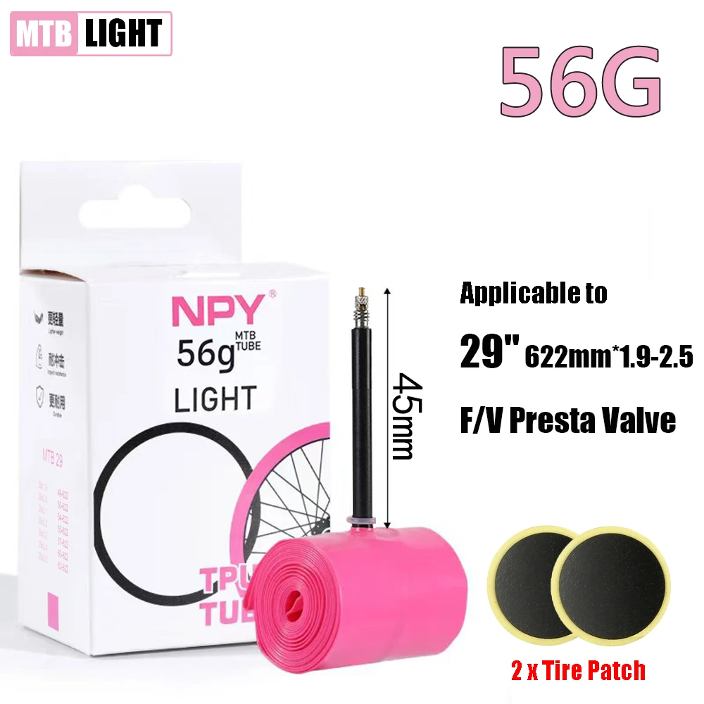 NPY TPU 1psc MTB 자전거 내부 튜브 라이트 26 27.5 29 인치 자전거 TPU 소재 타이어 45mm 프랑스어 밸브 슈퍼 라이트 항산화