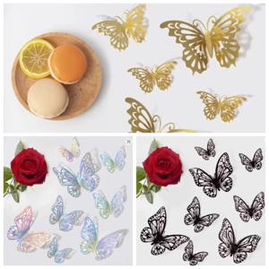 48pcs/4set 3D 나비 벽 장식 4 스타일 3 크기, 나비 생일 파티 케이크 룸 장식을위한 나비 장식