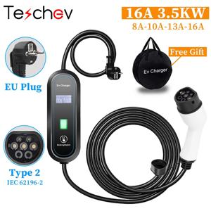 Teschev 휴대용 EV 충전기 Type2 IEC 62196 전기 자동차 충전기 3.5KW 16A 1상 EVSE 고속 충전 Wallbox EV 충전소