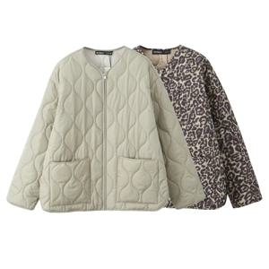 가을/겨울 신상품 패션 캐주얼 여성 라운드넥 컬드 엣지 긴팔 지퍼 코튼 재킷 코트