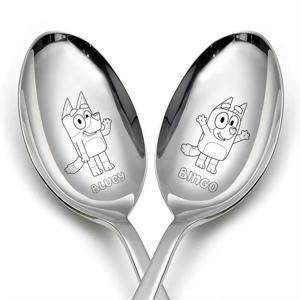 Bluey 만화 개 숟가락 Kawaii Bingoes 가족 스테인레스 스틸 국자 어린이를위한 가정 음식 식기 숟가락 생일 선물