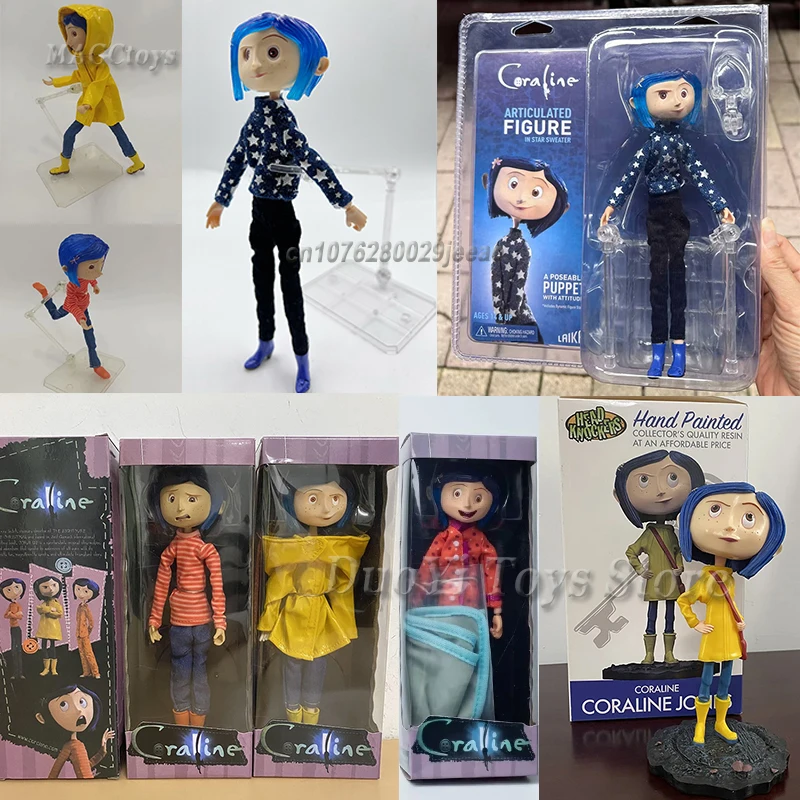 NECA 애니메이션 Coraline 인형 관절 애니메이션 그림 비옷 스웨터 줄무늬 셔츠 장난감 LA 소녀 장식 모델 Bithday 선물