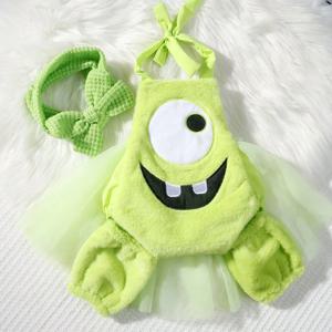 Ylsteed 큰 눈 입 신생아 사진 촬영 의상 녹색 귀여운 아기 소년 Romper 사진 촬영 유아 재미 있은 사진 의상