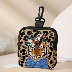 1pc 호랑이 패턴 인쇄 대용량 동전 지갑 디지털 인쇄 동전 지갑 보관 가방, 선물에 이상적인 선택