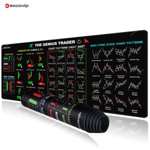 EXCO 주식 시장 상인 마우스 패드 대형 촛대 패턴 차트 키보드 마우스 패드 투자자 책상 매트 스티치 가장자리 고무 베이스