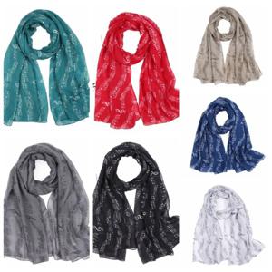 여성용 컬러풀 뮤지컬 노트 프린트 스카프, 코튼 보일, 부드러운 뮤지컬 노트 꽃 숄, 180x80cm, 캐주얼 뮤지컬 노트 꽃 랩