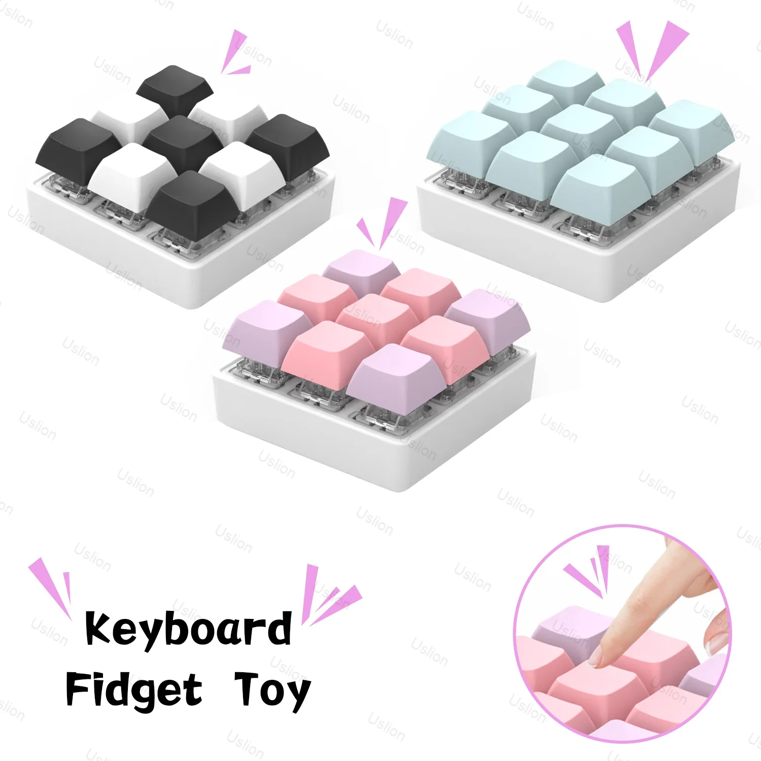 9 키 키보드 키 장난감 파티 스트레스 릴리프 DIY Fidget 버튼 Keycap Fidget 키 체인 키보드 키 체인 장난감 손가락 키보드