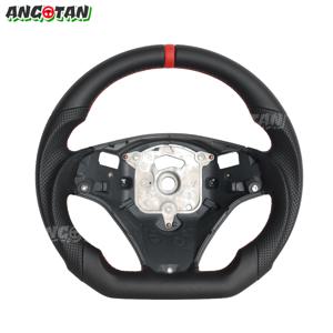 BMW E90 E92 E93 M3 328i 335i 135i E60용 가죽 스티어링 휠 플랫 바텀 레드 스트라이프 자동차 액세서리 2005-2012