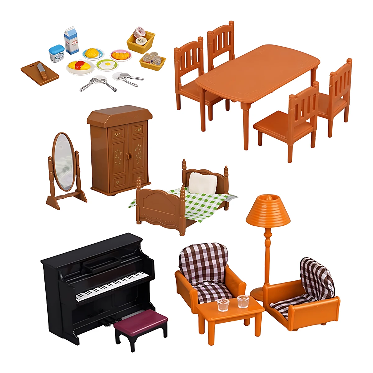 1:12 숲 가족 인형 집 가구, 몬테소리 미니어처 인형 집, 주방 침실 욕실 액세서리, 소녀 선물